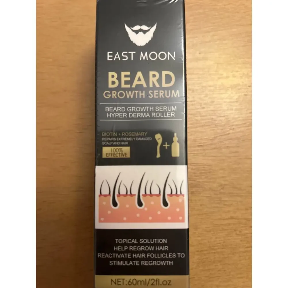 New East Moon Beard Growth Serum Hyper Derma Roller Fast Thicker Facial Hair 2oz
